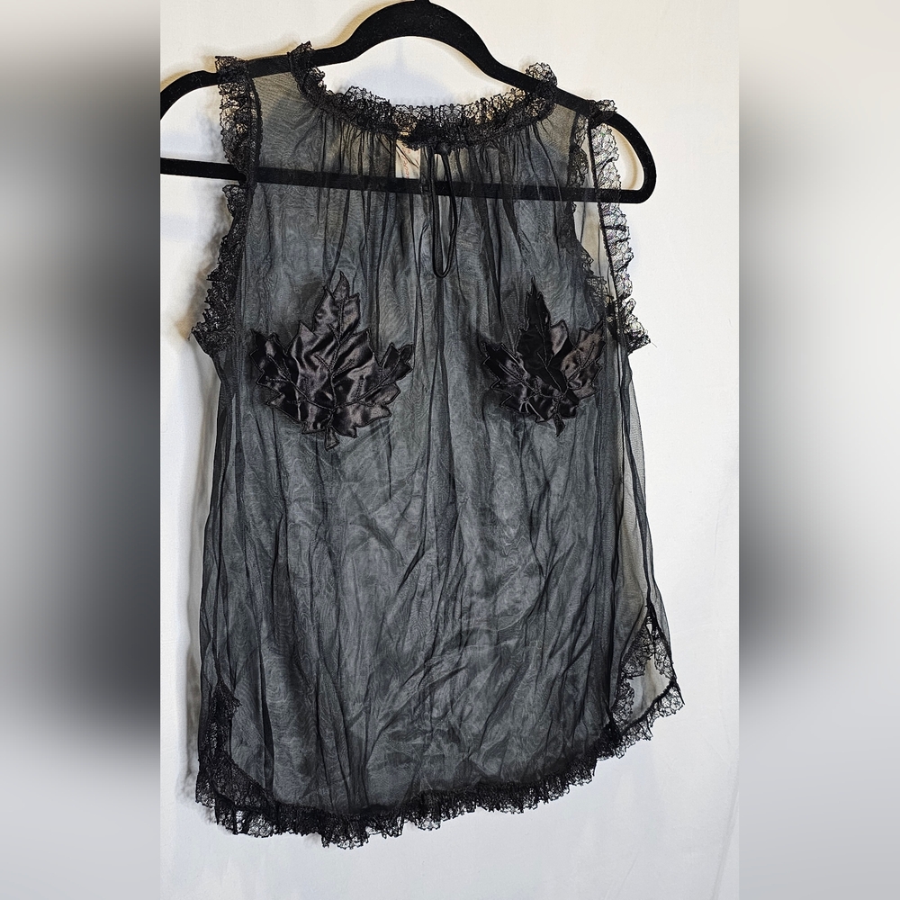 Chevette Eves Leaves Black Sheer Babydoll Nightie With Satin Maple Leaf Detail